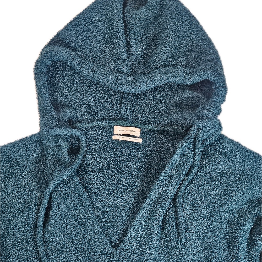 Urban Outfitters Sweater Womens XS Teal Hooded‎ V Neck Boucle Chenille Soft